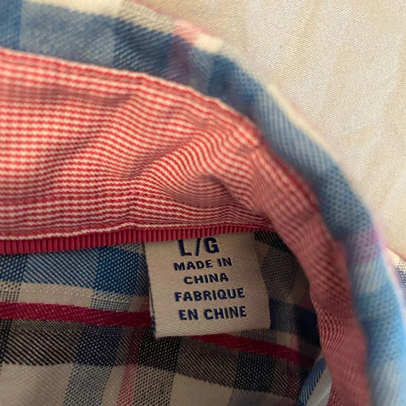 TOMMY BAHAMA Button Up Shirt~Mens L~SILK/Cotton Blend~blue Pink~PlaidL/S - Picture 8 of 8